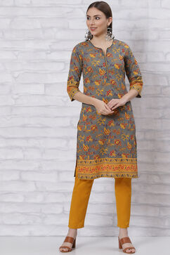 Grey Straight Kurta image number 2